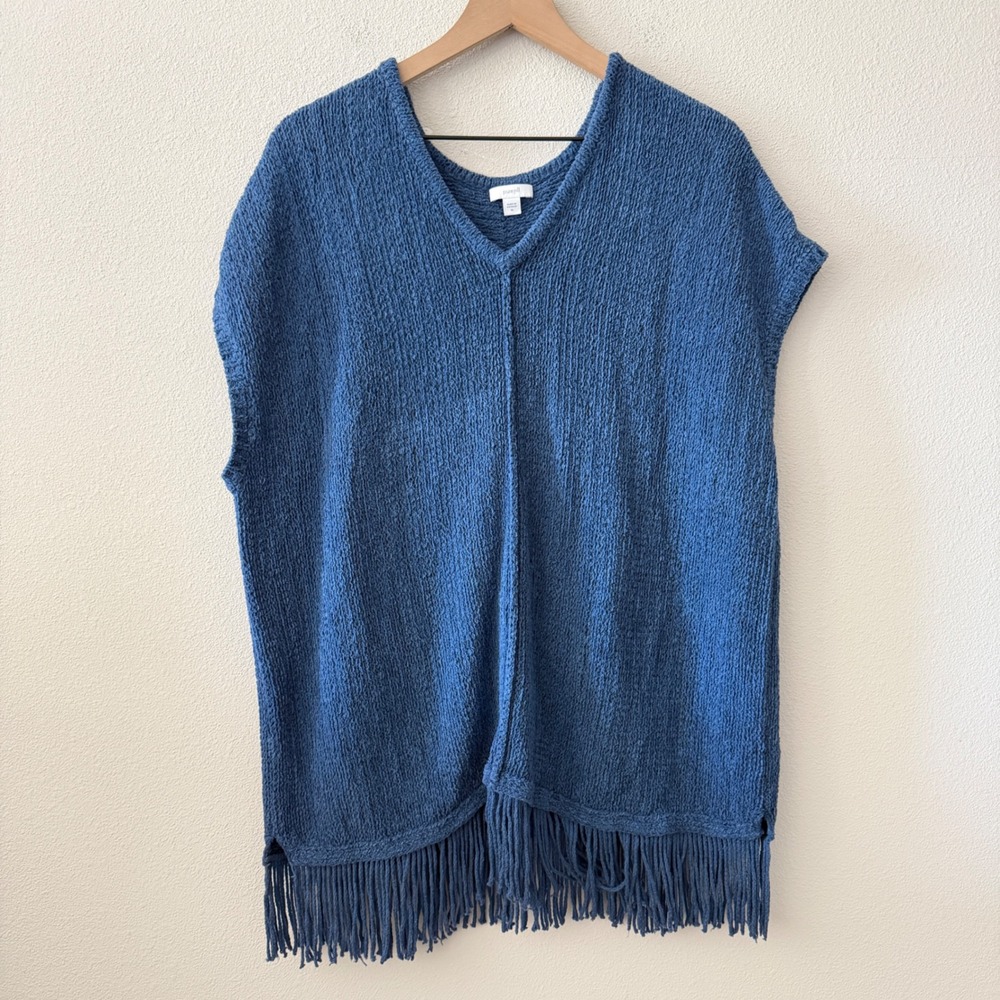 PURE JILL Womens Knit Poncho Top Boho Coastal Grandma Western Fringe XL